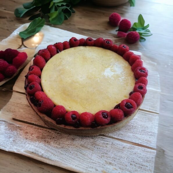 Tarte framboises et crème brûlée