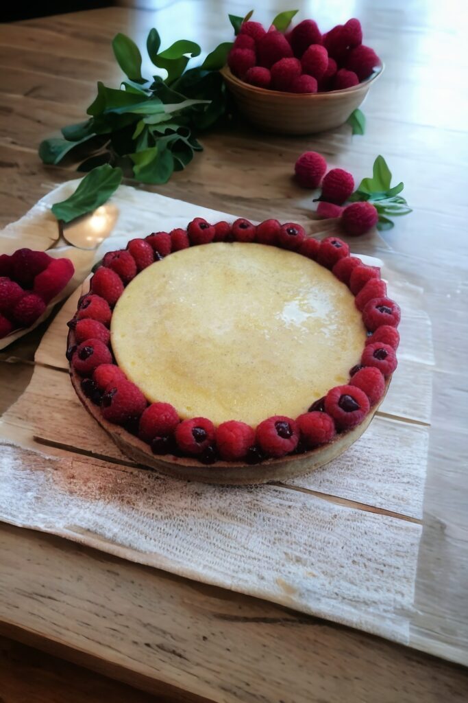 Tarte framboises et crème brûlée